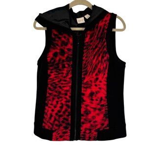 Chicos 1 Zenergy Sleeveless Zip-Up Jacket Red Black Animal Print Size Medium